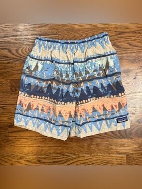 Patagonia Kids Baggies Stone Blue Southwestern Aztec Printed Swim Shorts S 7/8
